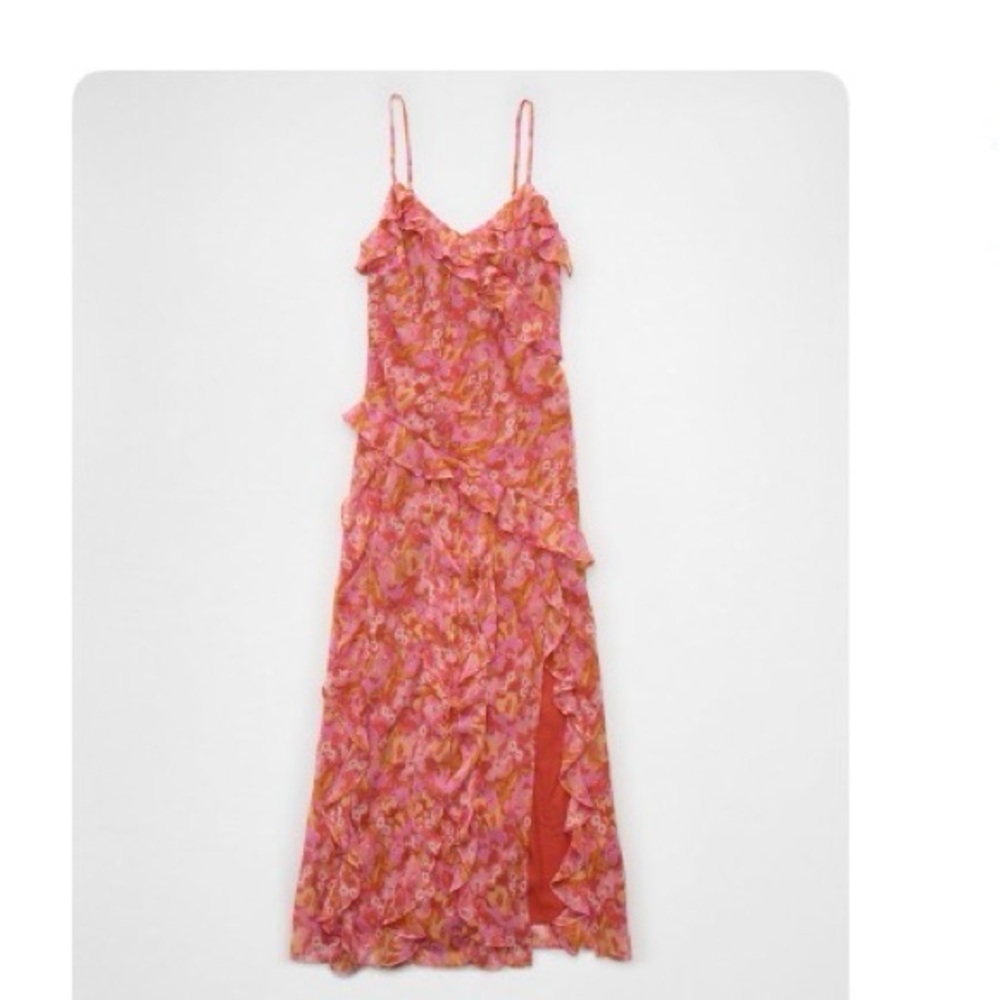 American Eagle Outfitters coral and pink floral maxi dress